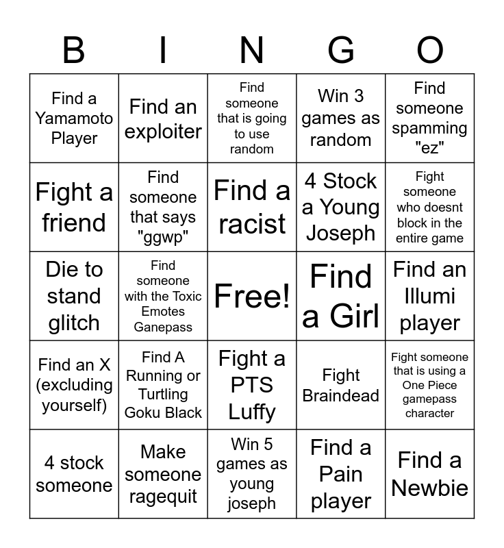 Untitled Bingo Card - yba fighting style roblox