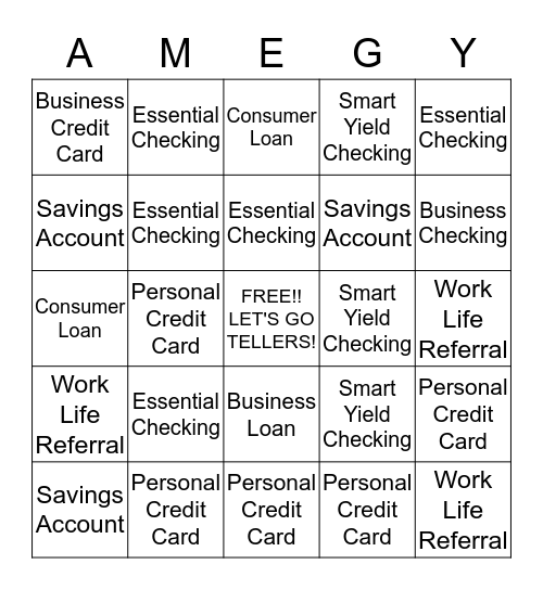 TELLER BINGO Card