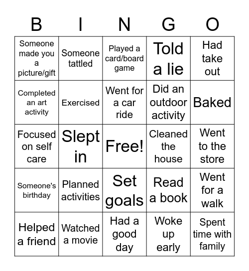 Daycare Bingo Card