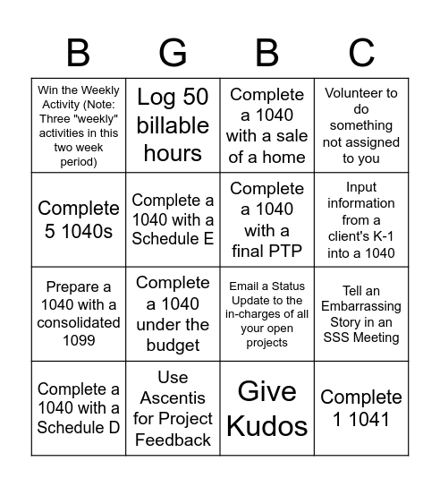 March 15 - March 26 Bingo Card