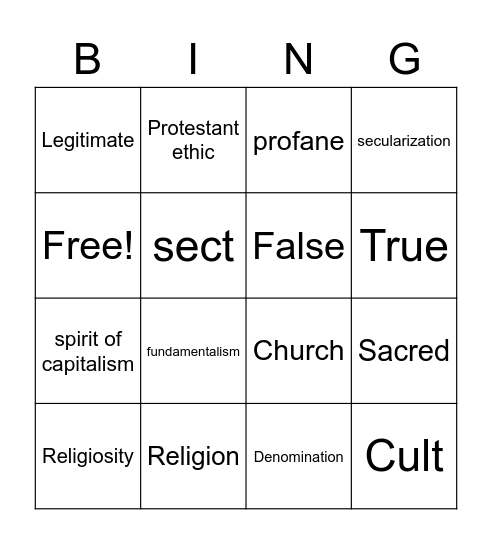Religion and Sociology Bingo Card