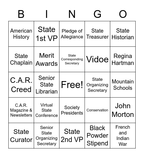 77th Annual Pennsylvania State Conference Bingo Card