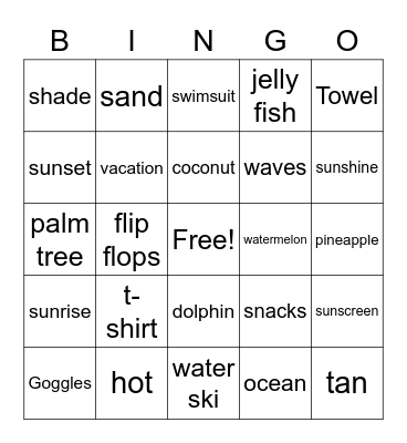 Beach Bingo Card