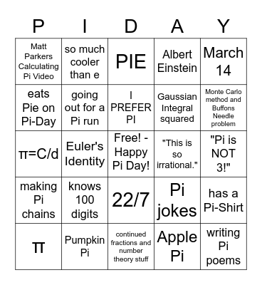 PI-DAY Bingo Card