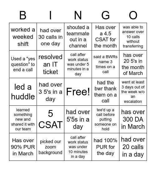 Untitled Bingo Card