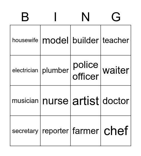 Jobs Bingo Card