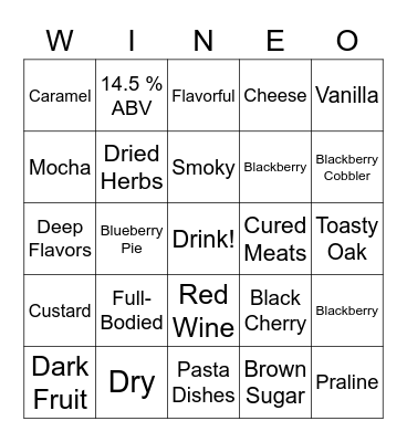 Robert Mondavi Bourbon Barrel Cabernet Bingo Card