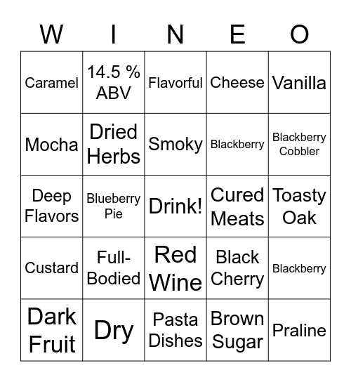 Robert Mondavi Bourbon Barrel Cabernet Bingo Card