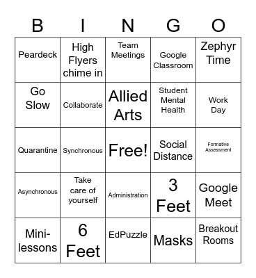 Staff Meeting March 15, 2021 Bingo Card
