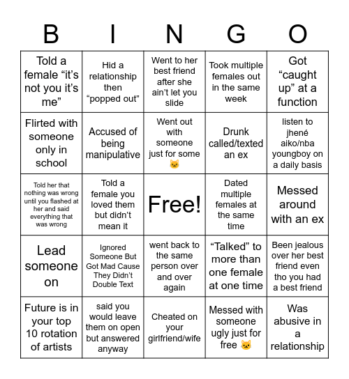 Toxic Bingo 😈 Bingo Card