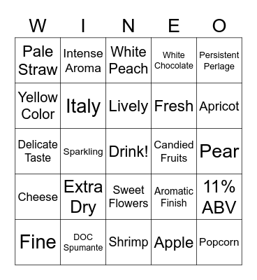 Cavicchioli 1928 Prosecco Bingo Card