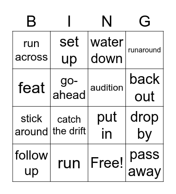 Vocabulary words Bingo Card