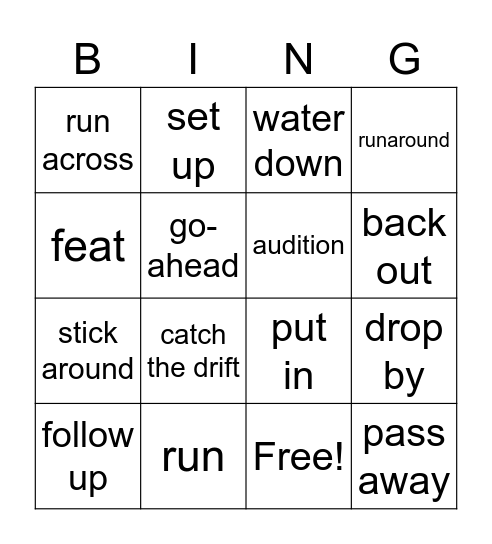 Vocabulary words Bingo Card