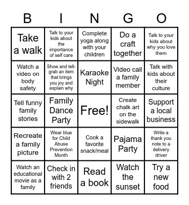 PCAM Bingo Card