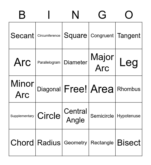 Circles Vocabulary Bingo Card