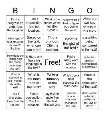 Benchmark Bingo Card