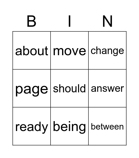 SIGHT WORD Bingo Card