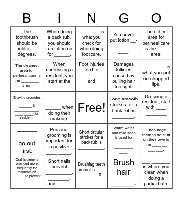 5.01 Hygiene and Grooming Bingo Card