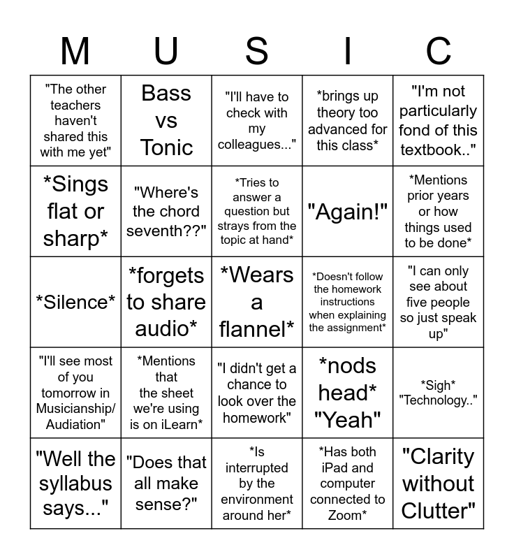 Theory Bingo Card