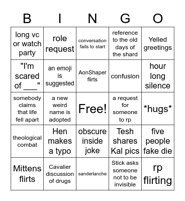 Sharder Lair Bingo Card