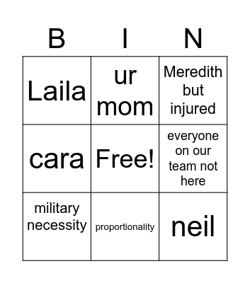 IHL Bingo Card