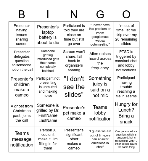 PI Meeting BINGO Card