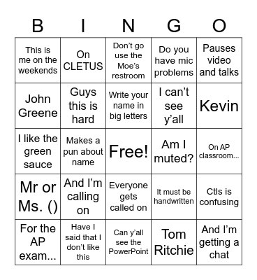 Wannamaker Bingo Card