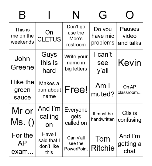 Wannamaker Bingo Card