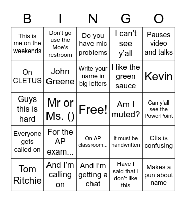 Wannamaker Bingo Card