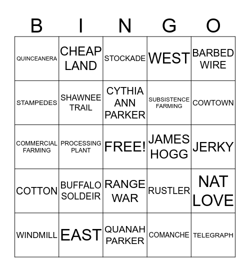 COTTON CATTLE AND RAILROADSUntitled Bingo Card