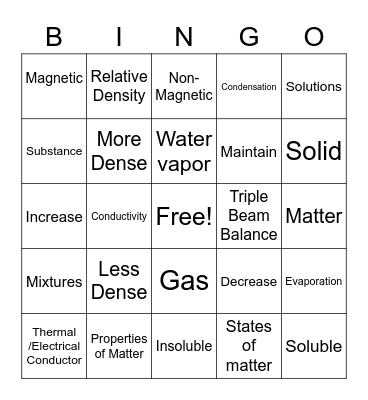 Physical Properties Bingo Card