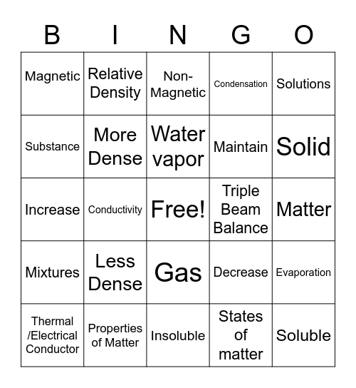 Physical Properties Bingo Card