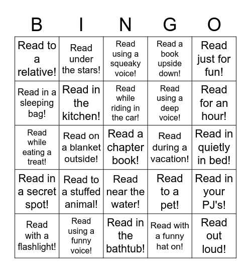 Spring Break Reading Challenge- Have an adult Bingo Card