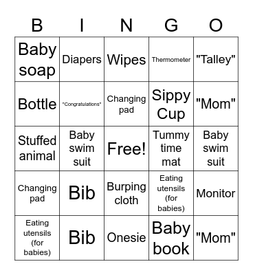 Kelsey's Baby Shower BINGO Card
