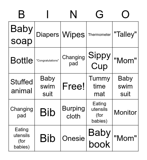 Kelsey's Baby Shower BINGO Card