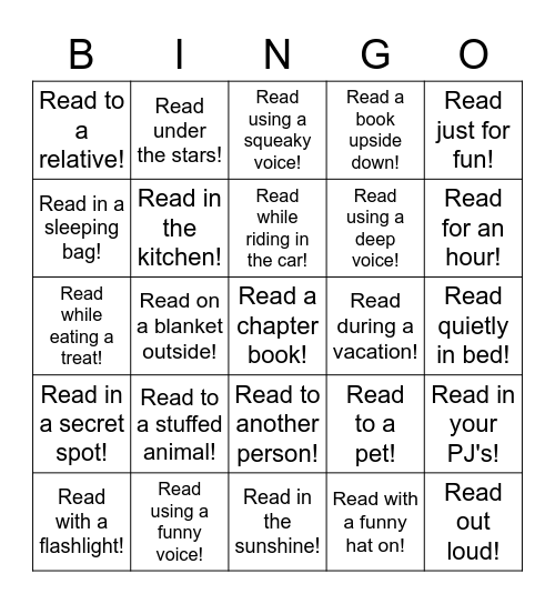 Spring Break Reading Challenge- Have an adult Bingo Card