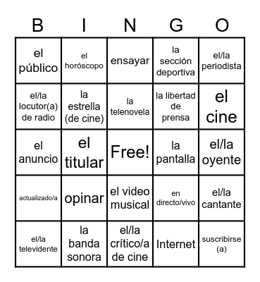 Vocabulario: Los medios de comunicación Bingo Card