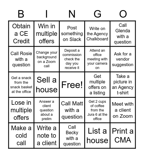 Agency Bingo Card