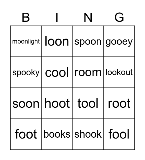 Kinsley's "oo" Bingo Card