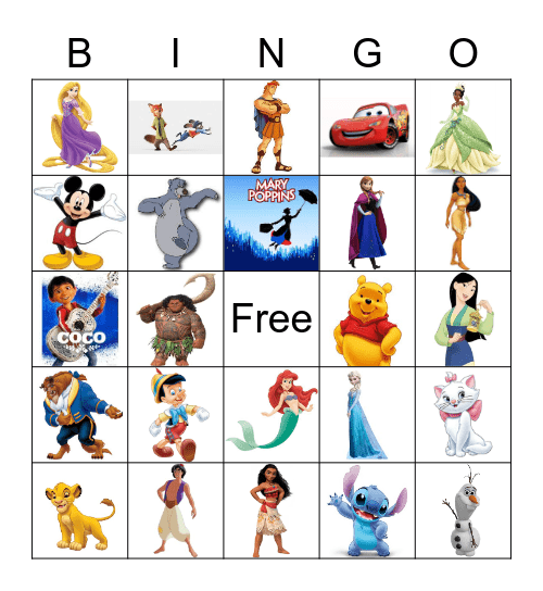 DISNEY SONGS Bingo Card