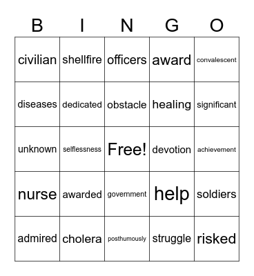 Mary Seacole Bingo Card