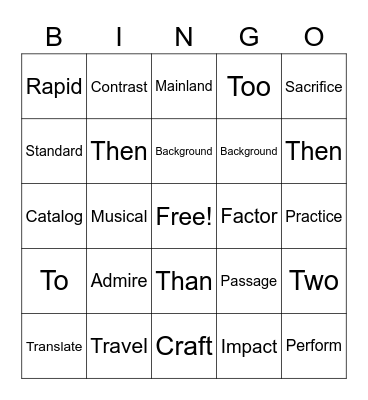 Spelling Bingo Card