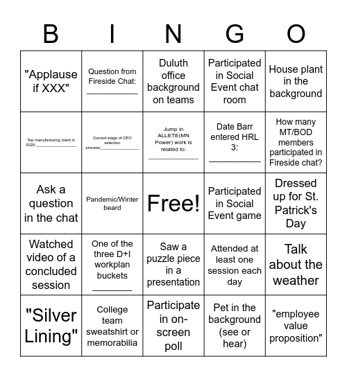 MT Visit Bingo Card