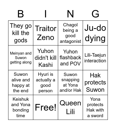 Akayona stuffs I want to/I think will happen Bingo Card