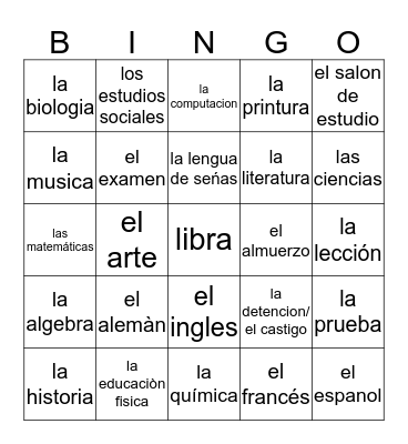 bingo de espenol  Bingo Card