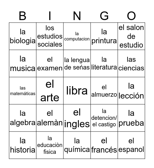 bingo de espenol  Bingo Card