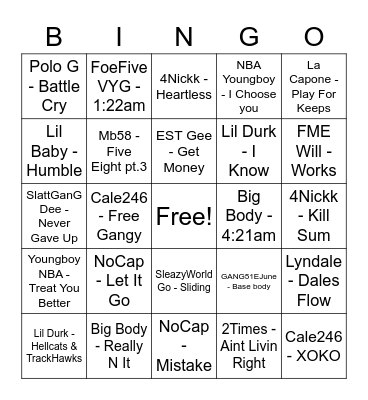 Music Bingo Card
