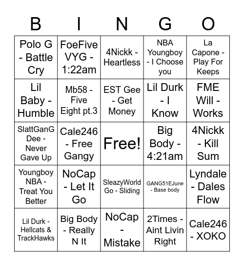 Music Bingo Card