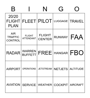 NetJets | Executive Jet Management Bingo Card