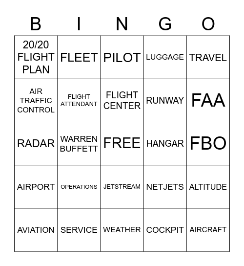 NetJets | Executive Jet Management Bingo Card
